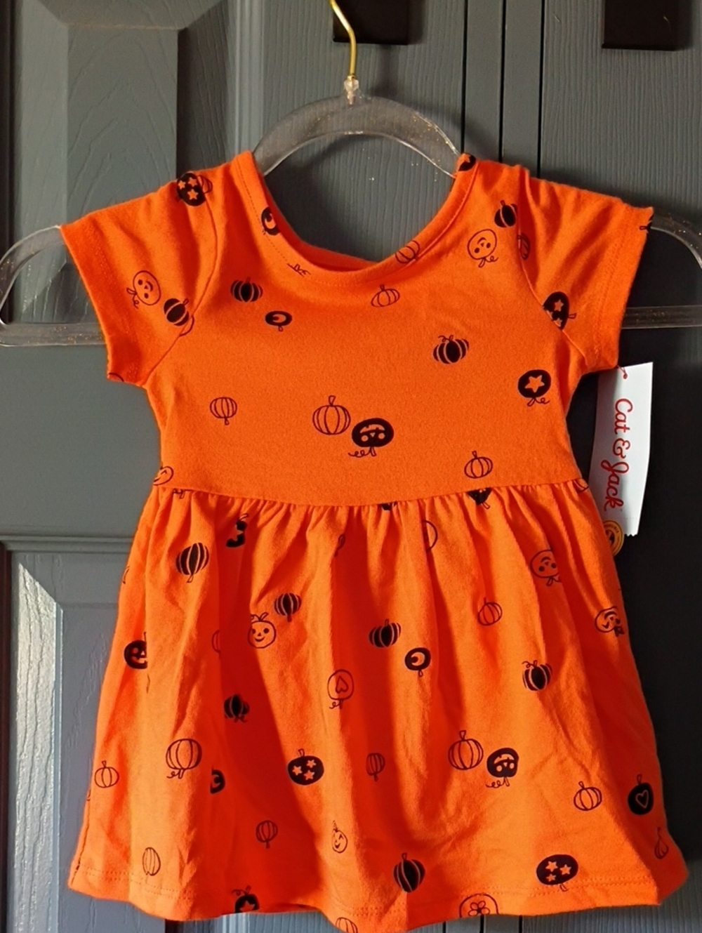Cat & Jack Bright Orange Pumpkin Print Dress